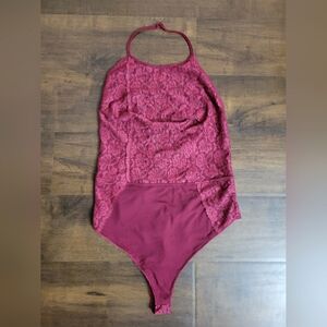 Free People Dance Around High Neck Lace Halter Bodysuit Wine Red Size Small